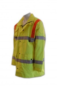 D056  網上訂購螢光風衣外套   訂製螢光工業風衣外套 自訂反光帶外套 自製工業制服外套供應商HK  惡劣天氣